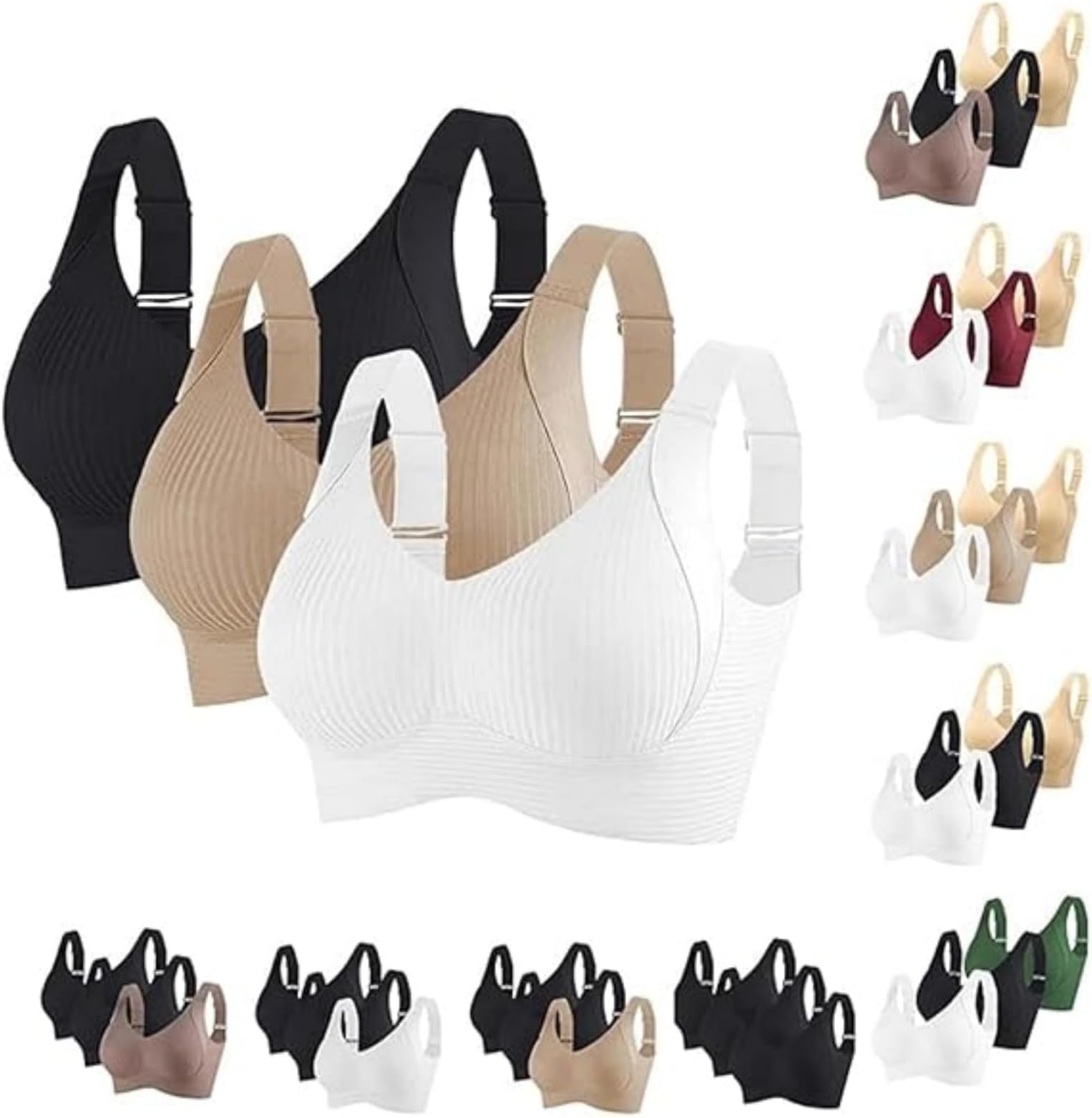 3 Pack Sport Bras for Women UK Full Coverage Seamless Bralettes Soft Breathable Lingerie Push Up Sports Underwear Ladies Bra Adjustable Stretch Everyday Bra