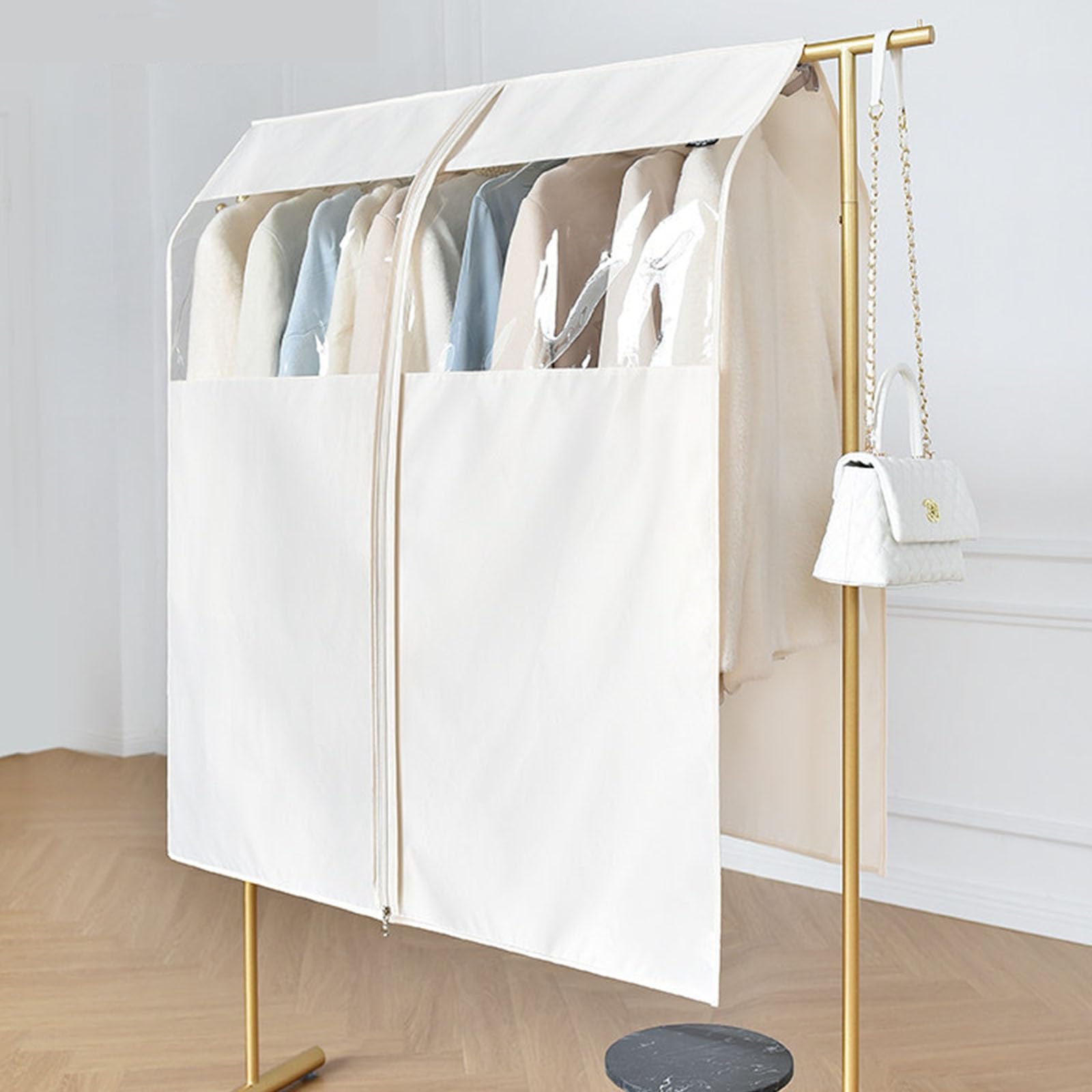 Kleidersack Anzug, 113 CM Breit, Große Größe, Anzugtasche für Kleidung, Ideal für Mäntel und Kleider, mit Frontöffnung(White,120 x 113 cm)
