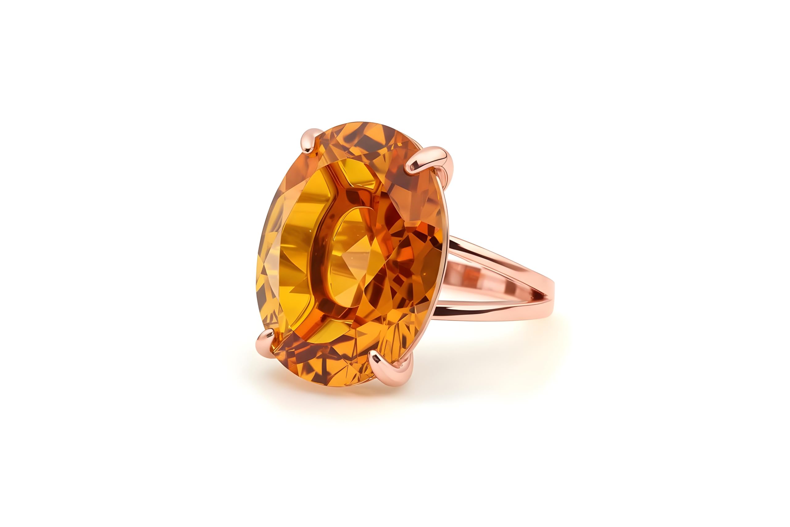Joyas para Mujeres - Citrino Ovalado en Oro de 14k - Anillos de Citrino Vibrantes para Mujeres Moda Novias Anillos Únicos para Regalos - Elija su Tamaño y Acabado - con Caja de Fantasía