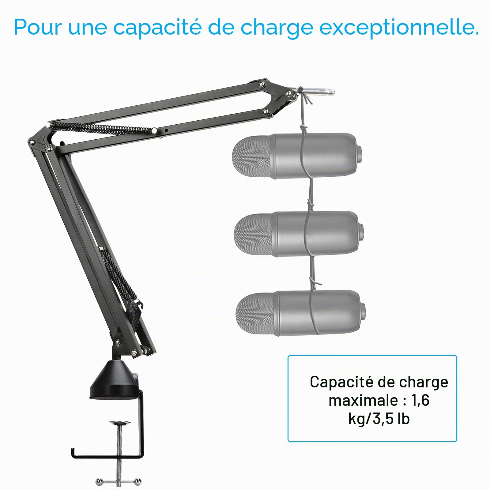 YOUSHARES Support Professionnel Réglable pour Blue Yeti avec Filtre Antipop, Perche Micro et Pince de Table Mise à Jour Compatible avec Microphone Yeti
