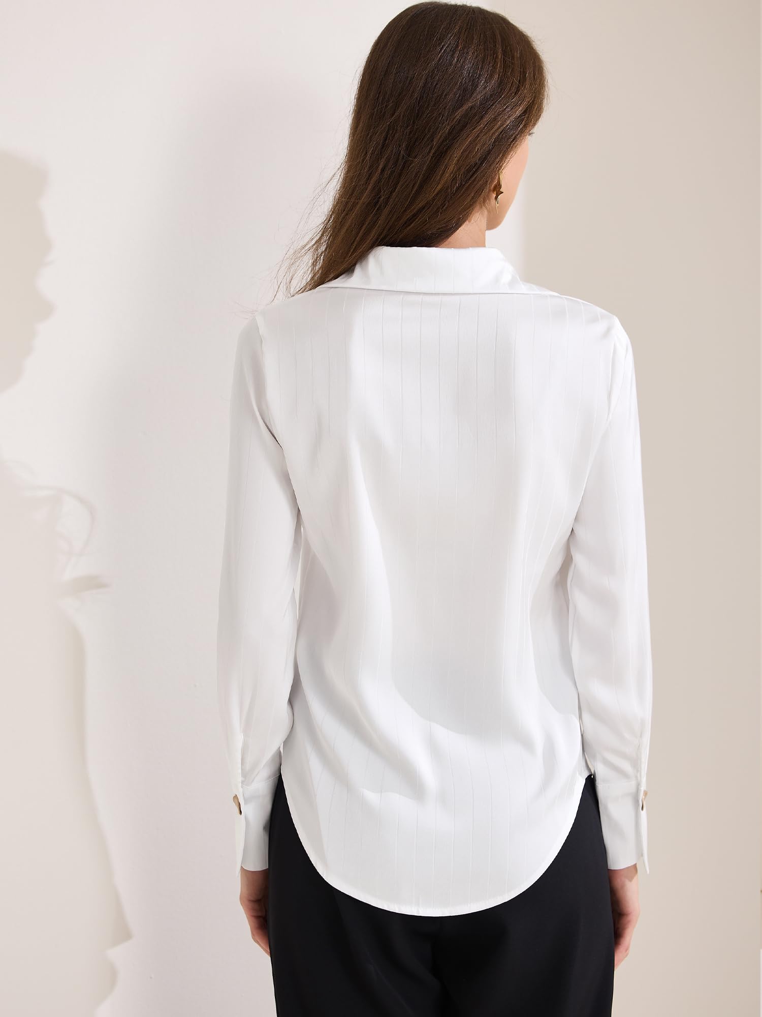 Allegra K Chemisier en satin à manches longues et col pointu pour femme
