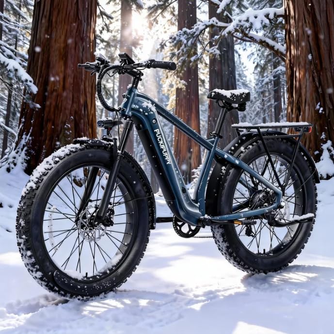 PUCKIPUPPY Electric Bike for Adults with 960W(Peak), 26" Fat Tire Electric Mountain Bike, 48V 15AH Removable Battery Ebike, 28MPH Aluminum Frame E Bike with Rear Storage Shelf