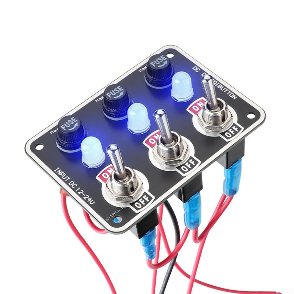Pannello interruttore a bilanciere in metallo a 3 bande con scatola fusibili interruttore a LED per auto e barca, impermeabile IP66, 12-24 V CC, accessorio di controllo facile da usare