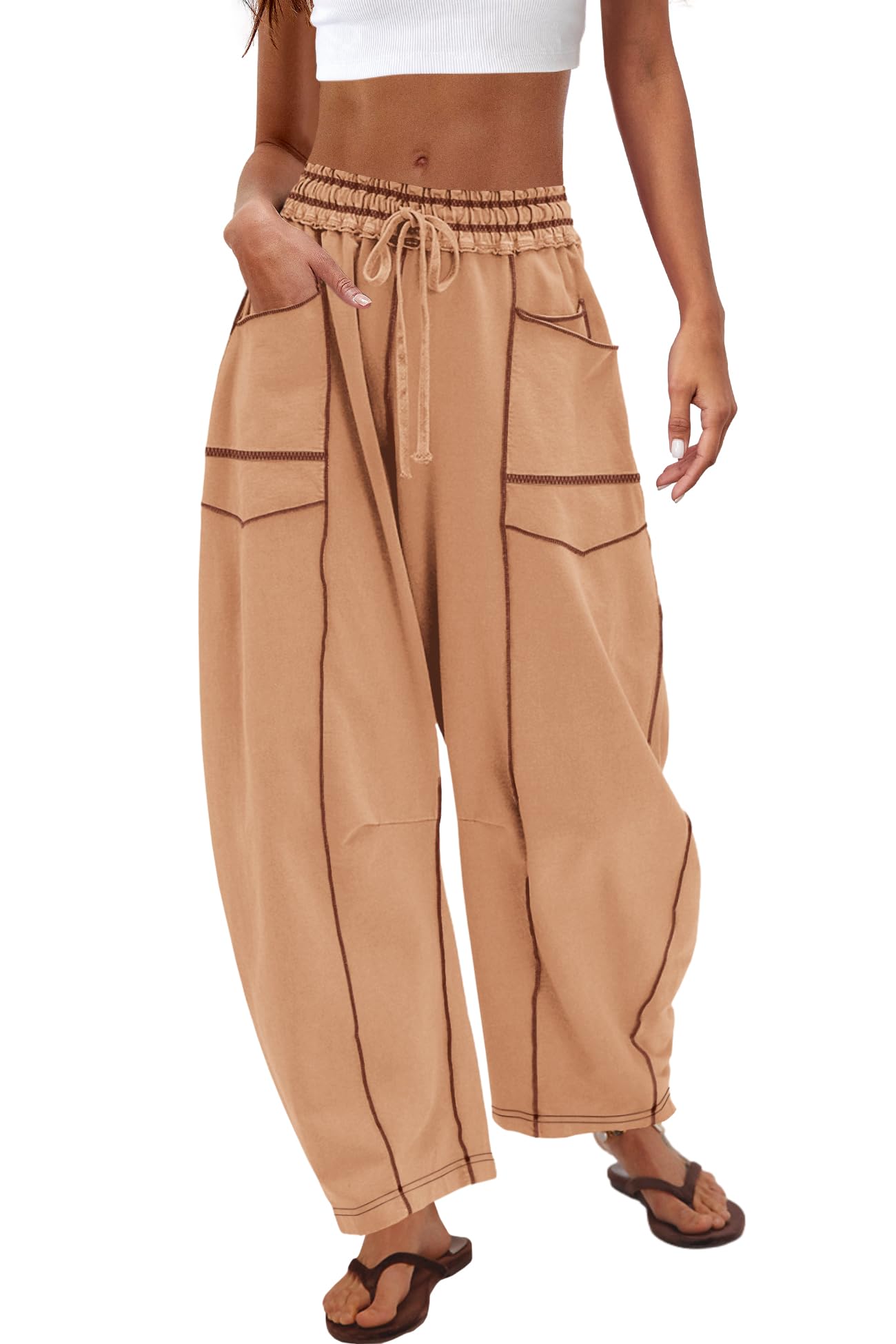 Nirovien Womens Barrel Sweatpants High Waisted Wide Leg Sweatpants Drawstring Lounge Baggy Pants Barrel Sweats