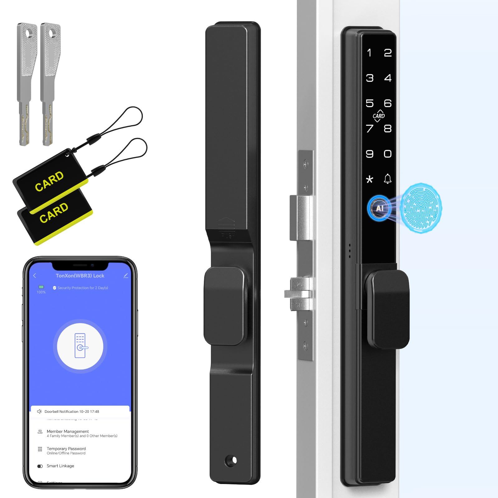 Eseesmart Cerradura de puerta corredera, cerradura de puerta inteligente con teclado RFID de huellas dactilares, control de aplicación Bluetooth, código digital biométrico electrónico, puerta de patio