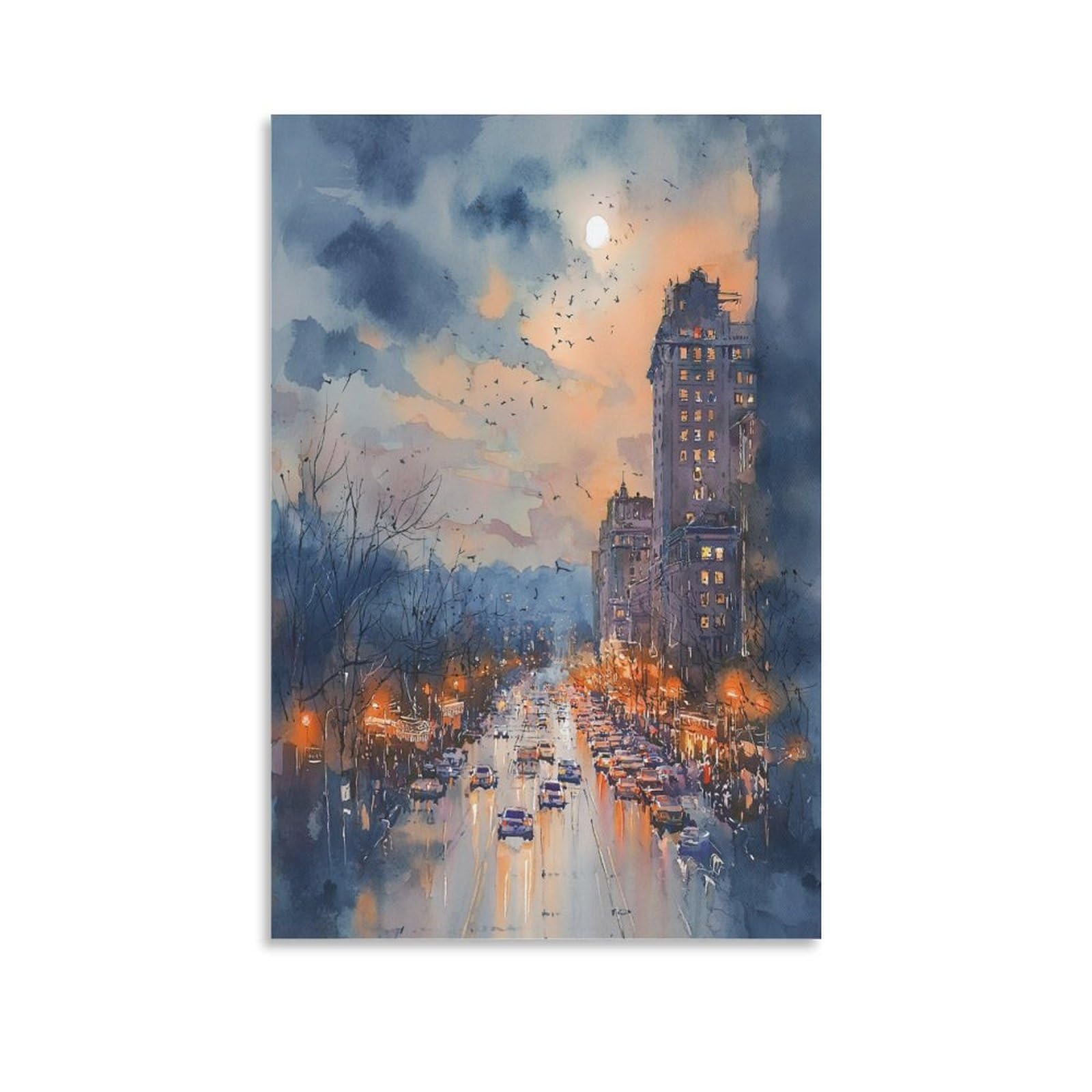 XWYMXZ Portland Watercolor Street 24x36inch(60x90cm) Vintage Travel Poster Watercolor Canvas Art