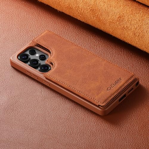 Image of Cubix Wallet Series Back Cover Case for Samsung Galaxy S25 Ultra | PU Leather Card Holder Flip Cover | 2 Card Slots | Slim TPU Shockproof Design | Camera Protection (Brown)