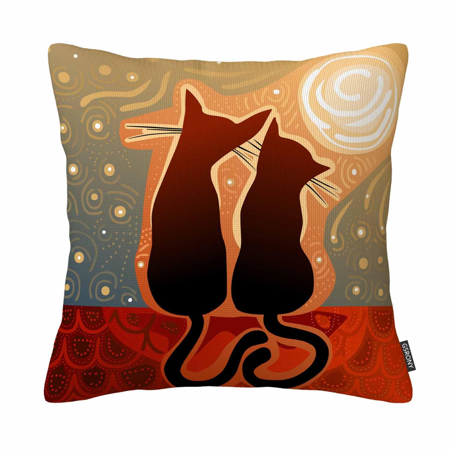 GSRONY Cats Throw Pillow Covers Cats in Love Watching Moon Luna on Stary Sky Cushion Pillow Case Home Decor Pillowcase 18x18 Inches