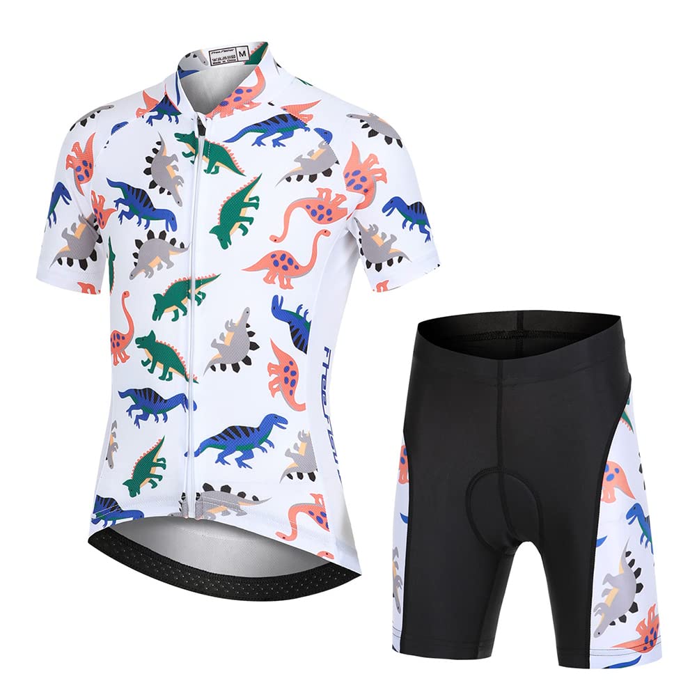 Conjunto de maillot de ciclismo para niños y niñas, transpirable, camiseta de ciclismo de manga corta + pantalones cortos con acolchado 3D