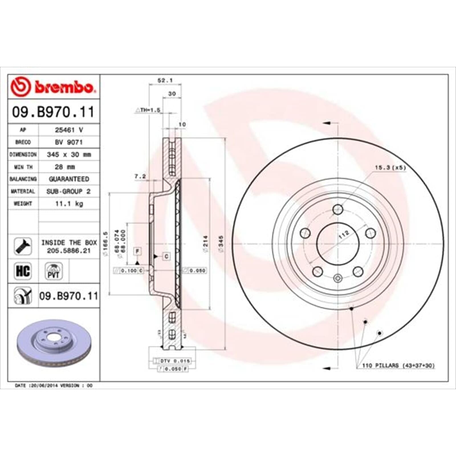 Brembo 09.B970.11 Brake Disc : Brembo: Amazon.de: Automotive