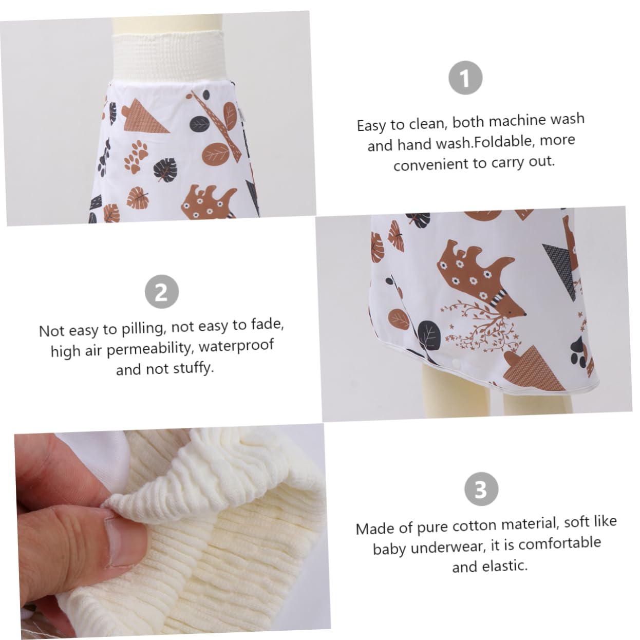 Abaodam 3pièces Culotte Apprentissage à Eau Pour Bébés Jupe Nappy Coton Lavable Design Adorable Les Fuites