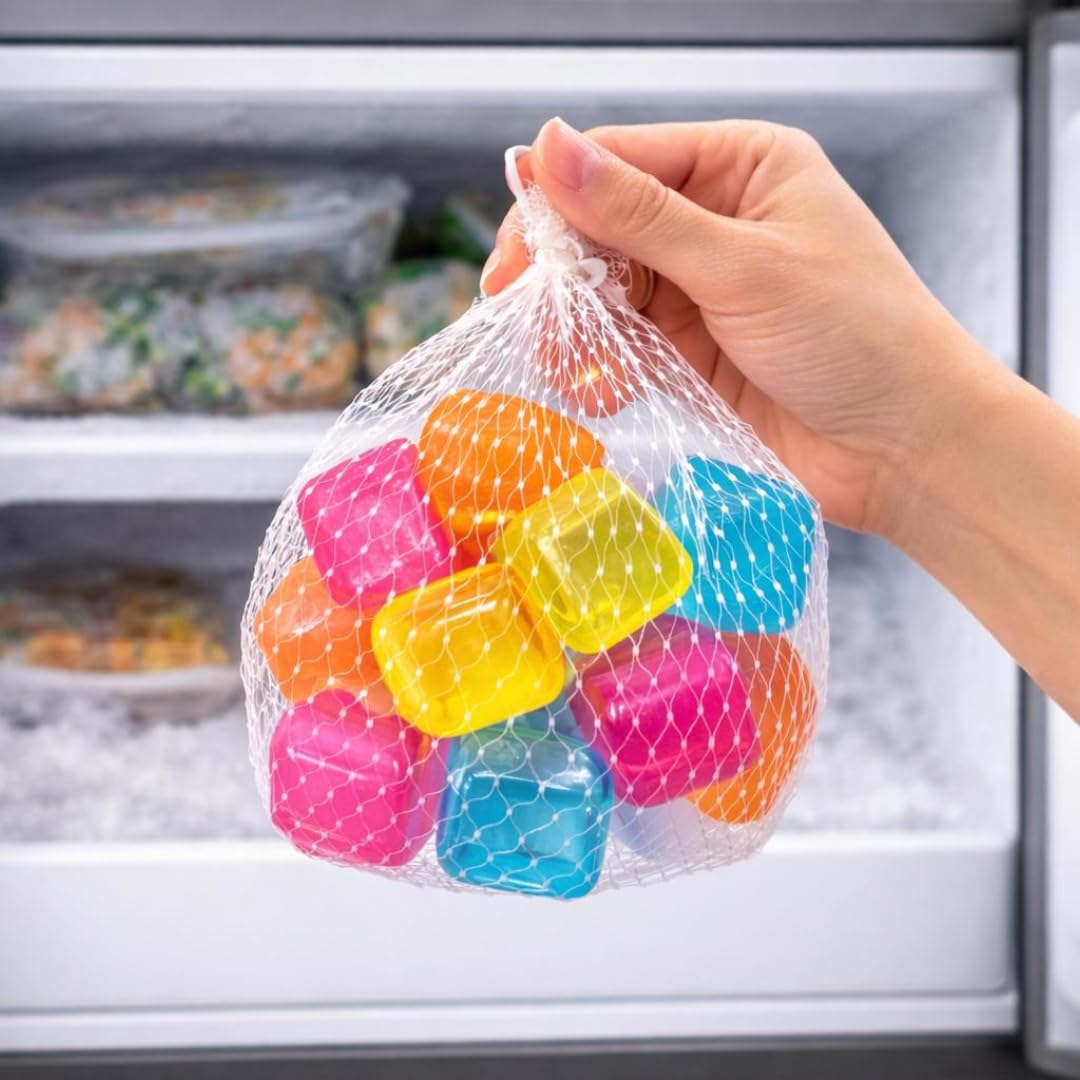 Cubetti di Ghiaccio 10pz Riutilizzabili Per Rinfrescare Bevande o Cibo - Trasparenti o Colorati - Per Bevande, Feste, Portamerenda, Gita, Mare,Piscina (CUBETTI COLORATI) - 5