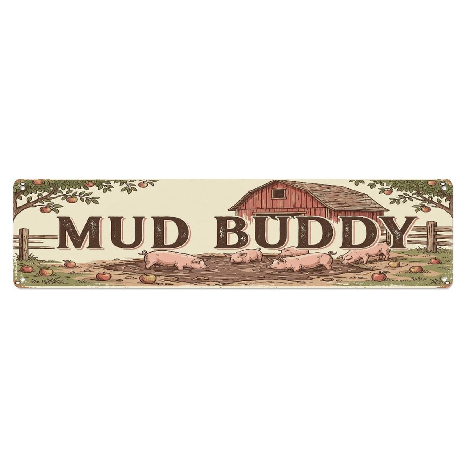 Xanthor Style Metal Tin Sign Vintage Barn Mud Pig Farmhouse Funny Pig Backyard Farm