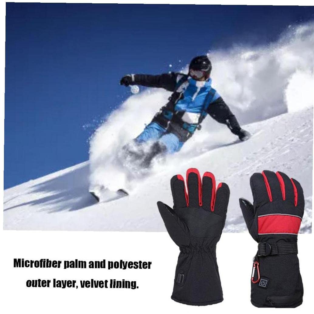 CHEWYNP Guanti da Sci riscaldati Guanti riscaldati Caldi Guanti Touch Screen Ricaricabili con Dita Intere con Caricabatterie Batteria per Sci Invernale Pattinaggio Neve Campeggio Escursion