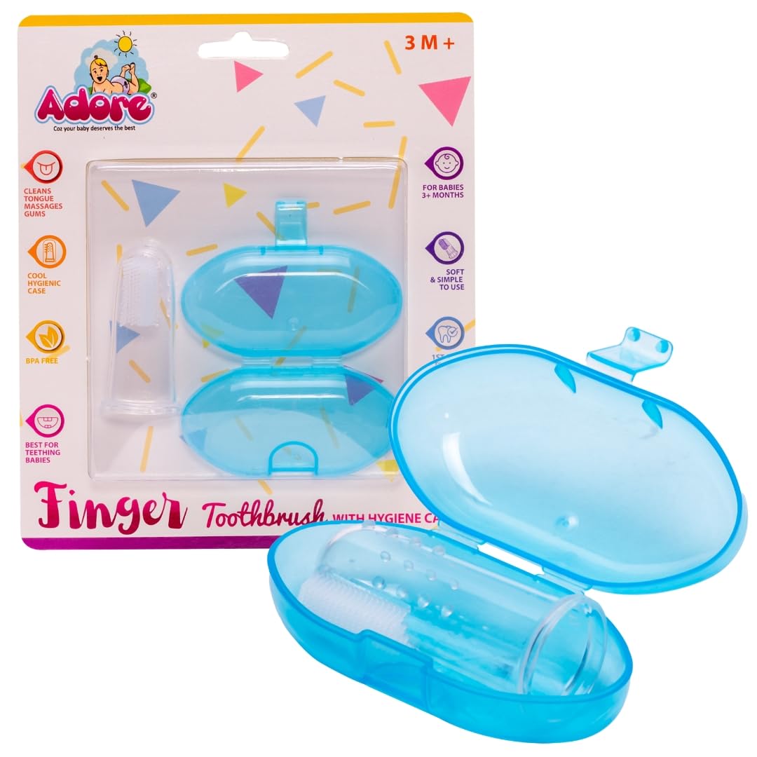 Adore Infant Silicone Finger Toothbrush with Case for Kids - Finger Brush with CoverTongue Brush Oral Cavity Cleaning Tool, Baby Finger Toothbrush, Finger Toothbrush (Blue)-image-30