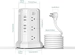 PASSUS Tower Power Bar with Surge Protector,10 FT Long Extension Cord Indoor with 12AC Multiple Outlet and 5 USB(1 USB C) Ports, Power Tower Desktop Charging Station,White