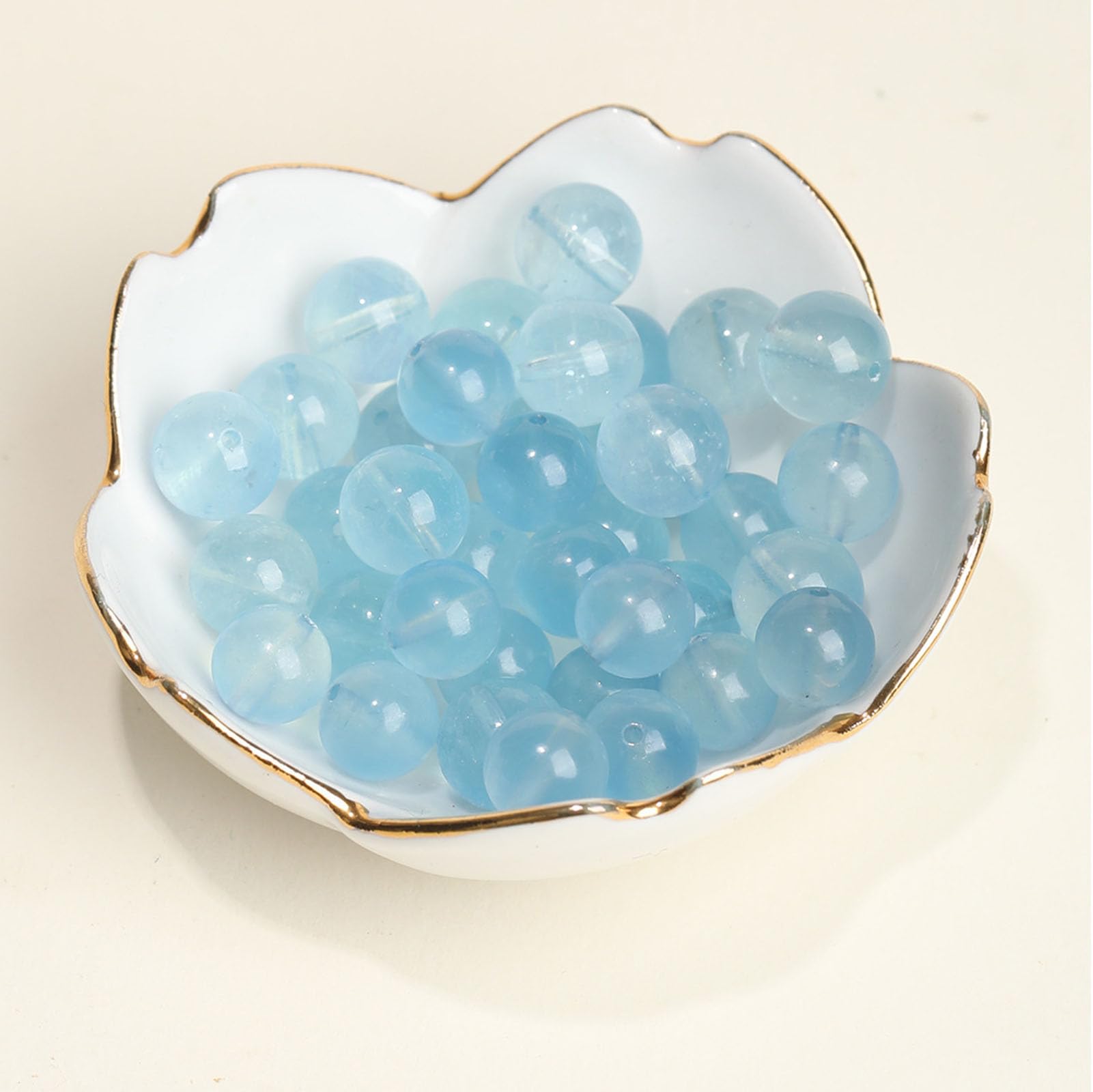 Bracciale naturale con pietra preziosa acquamarina, perline di pietra lisce | Bracciale per meditazione Reiki, gioielli con perline in pietra naturale, perline rotonde lisce in pietre preziose