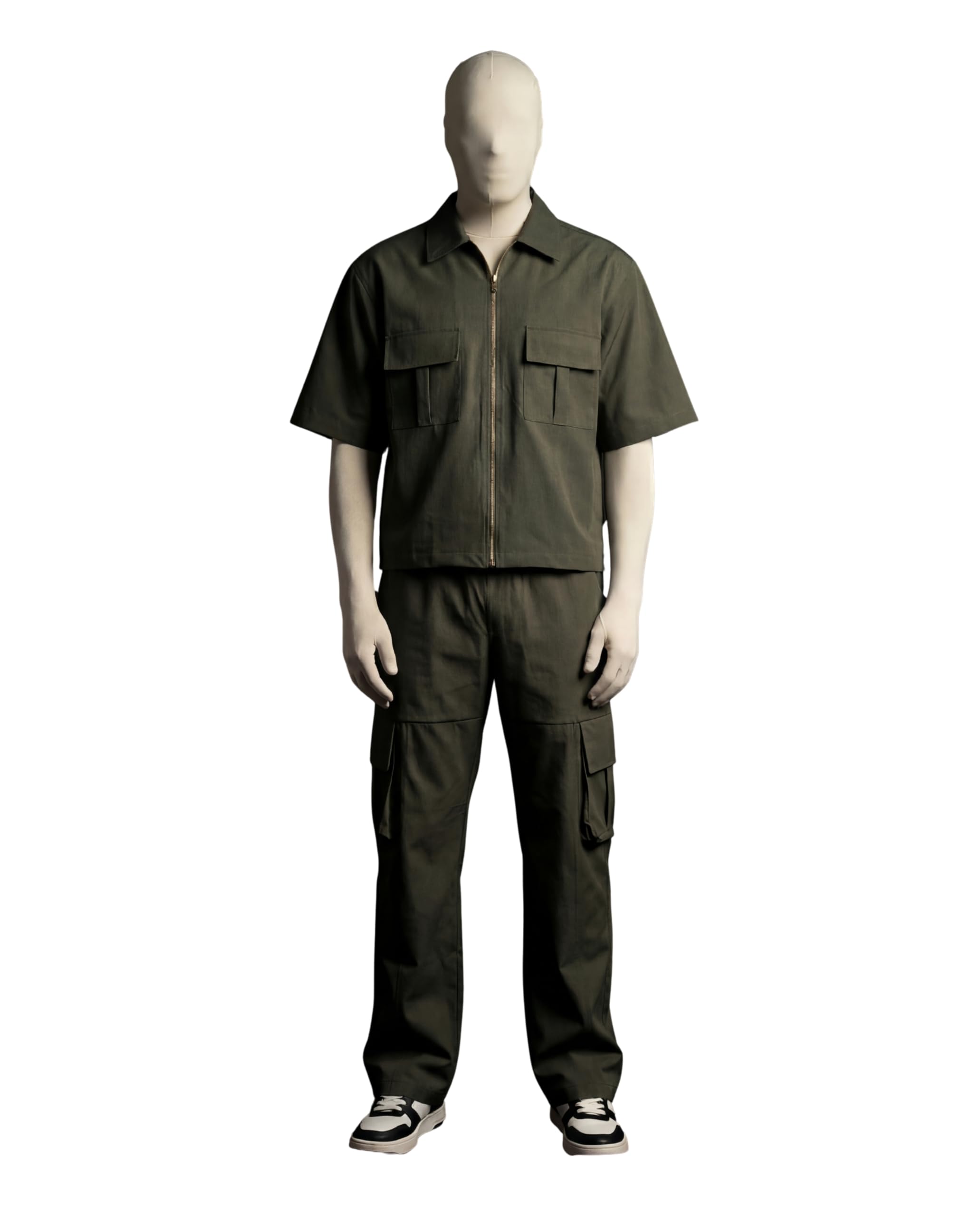 Men’s Grey Tech Nylon Co-ord Set – Lightweight Utility Zip Shirt with Dual Chest Pockets & Relaxed Fit Cargo Trousers (Grey-4XL)-image-17