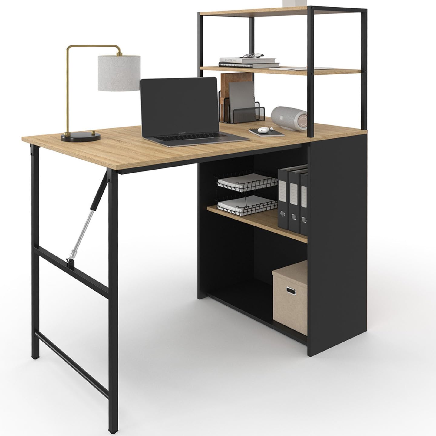 IDMarket – Escritorio de biblioteca plegable Ray bandeja plegable madera de haya y negro