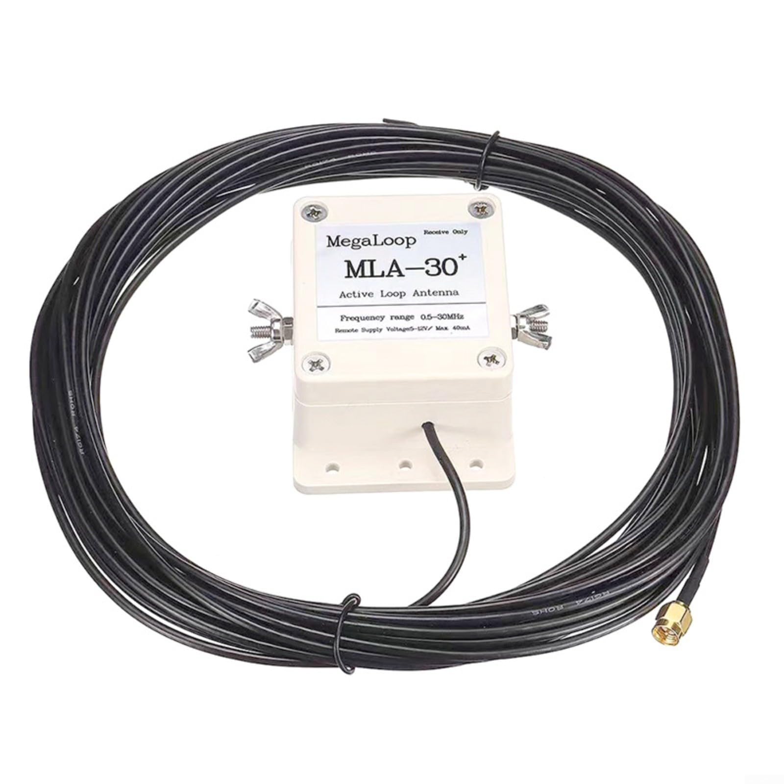 Antena receptora activa MLA-30+, bucle de onda corta de 500 KHz-30 MHz, para radio SWL HAM, ganancia direccional de bajo ruido, diseño compacto al aire libre, para instalación en la azotea