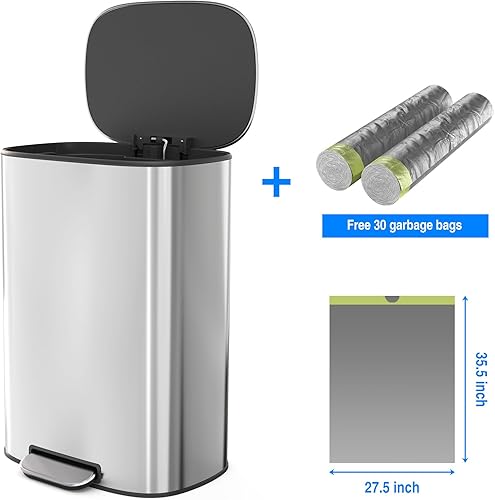 Miniatura 4 de Dolonm Cubo de basura grande de acero inoxidable de 13 galones con tapa silenciosa de cierre suave, forma ovalada, 12.2 pulgadas de largo x 17.7