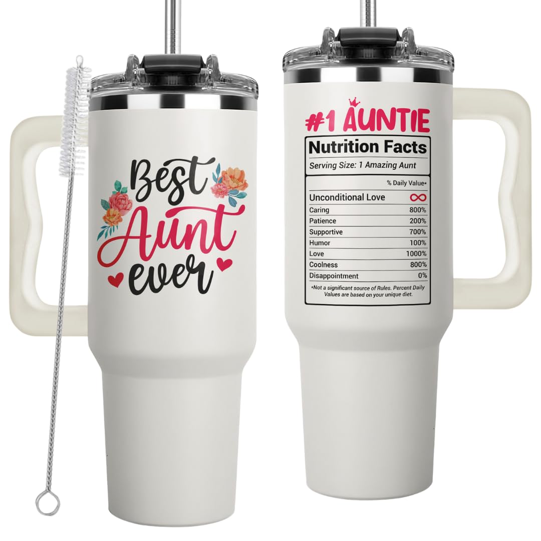 Vivulla68 Best Aunt Ever Tumbler 40Oz With Handle, Aunty Gifts from Niece Nephew, Best Auntie Ever Present, Aunty Cup, Funny Drinking Cups Ideas For Her, Gift for Auntie