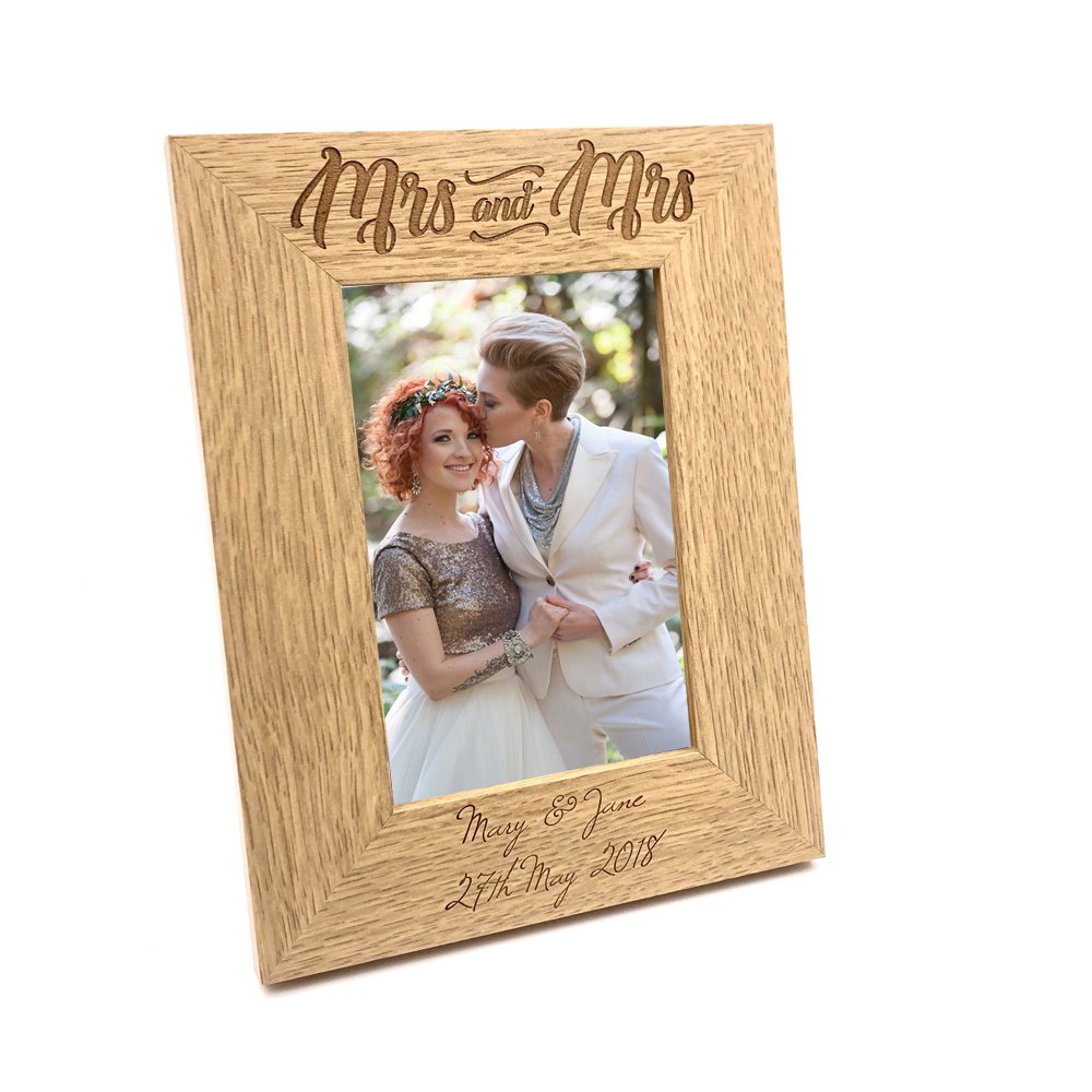 Personalised Engraved Mrs and Mrs Wooden Photo Frame Wedding Gift (5 x 7 Inch)