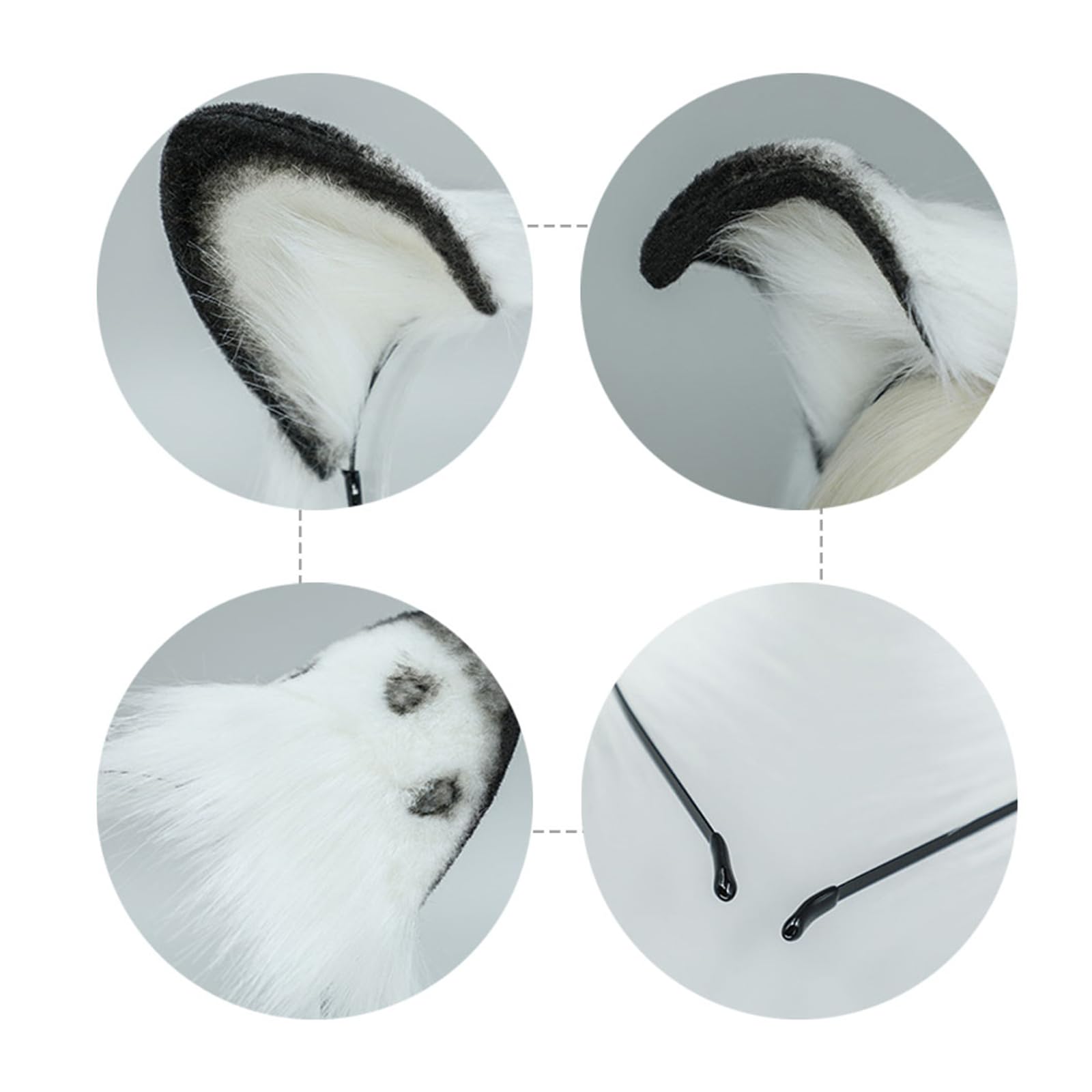 White Faux Fur Spotted Snow Leopard Plush Ears Headband with Tail Animal Cosplay Halloween Costume Set