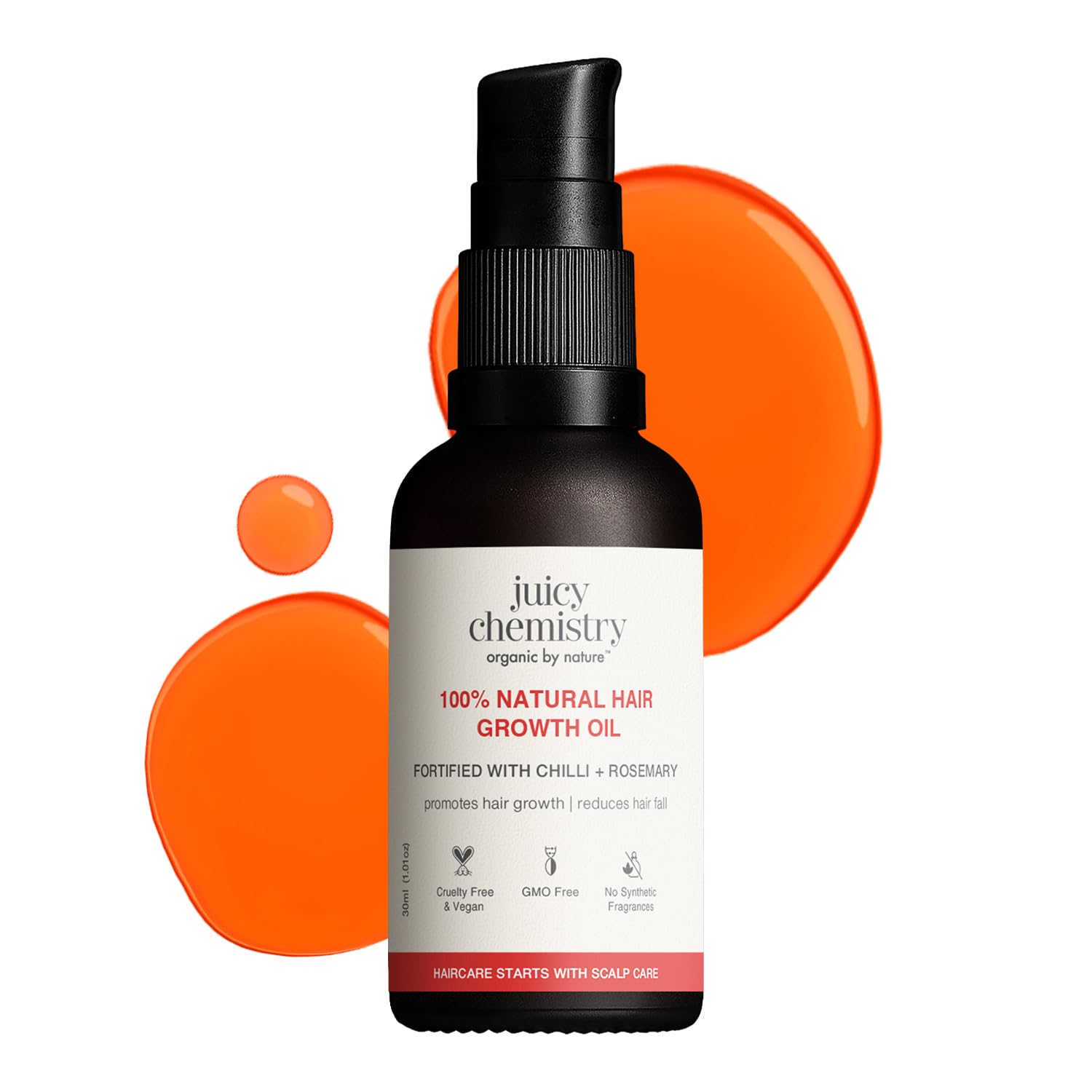 Juicy Chemistry 100% Natural Chilli + Rosemary Hair Growth Oil, 30ml | Promotes Hair Growth | Strengthens & Reduces Hair Fall | Revitalises Scalp & Hair | Improves Hair Texture | Restores Shine