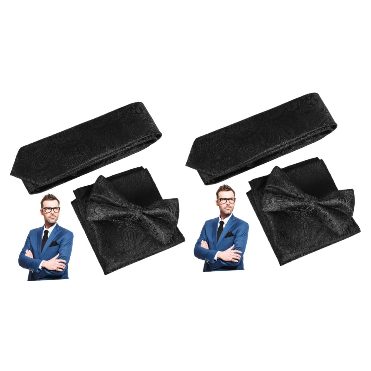 FRCOLOR Pañuelo De Bolsillo Para Hombre Los Hombres Atan Atar Corbata De Cuello Para Hombres Pajarita Clásica De Fiesta Paseo Pajarita Elegante Cuadrado Hilo De Poliester Negro
