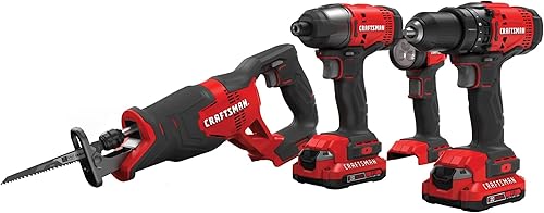 CRAFTSMAN CMCK400D2 Kit combinado de herramientas eléctricas de 4 herramientas de 20 voltios máximo con funda blanda (2 baterías incluidas y