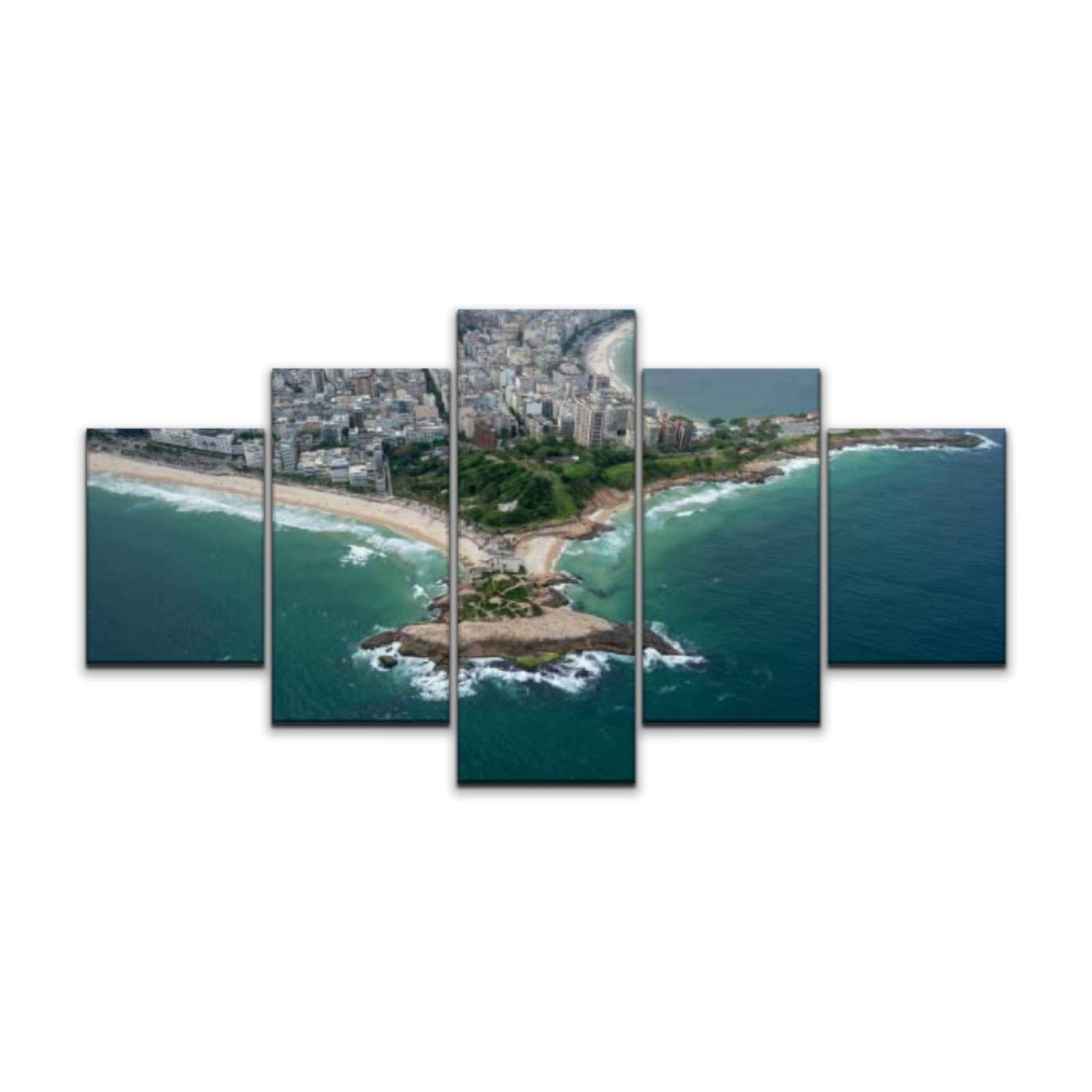 5 Panels Wall Art Print On Canvas Arpoador Beach in Rio de Janeiro Brazil Modern Abstract Picture Poster for Home Decor Stretched and Framed Ready to Hang (60''Wx32''H)