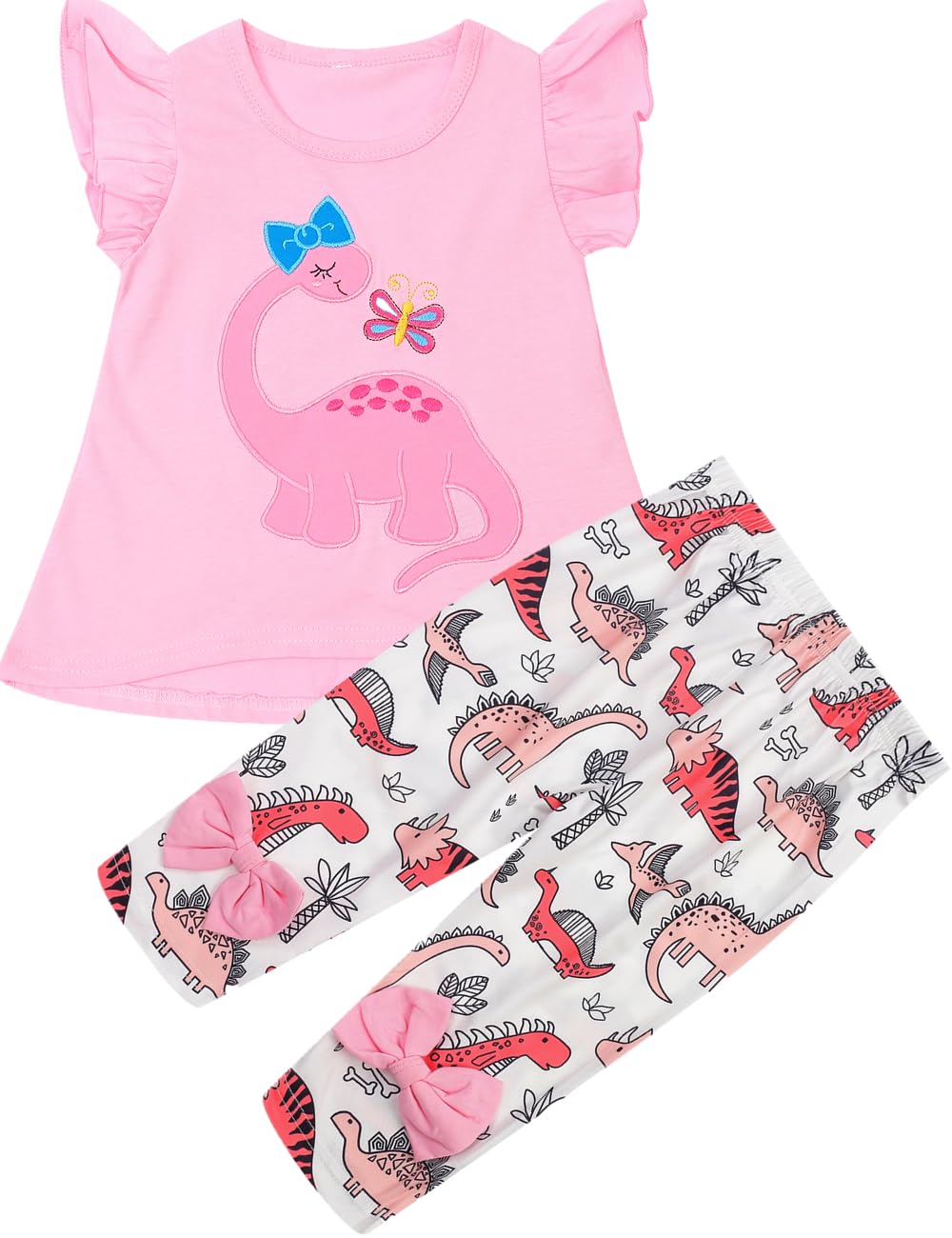 Popshion Little Girls 2 Piece Summer Outfits Flutter Sleeve T-Shirt and Cropped Capri Leggings Kids Clothes Short Sets 2-8t