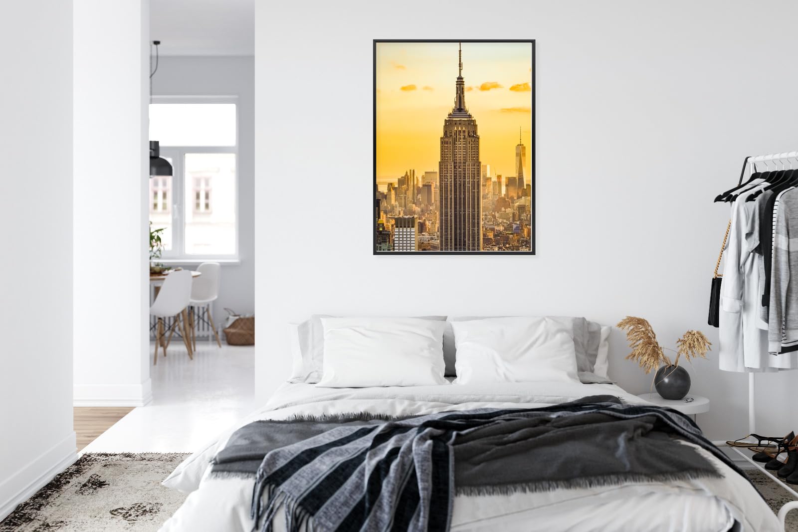 WALLERO Poster New York Top of the Rock al tramonto con Cornice in Alluminio Nera – Decorazione Moderna da Parete e Stampa Artistica | Decorazione per Soggiorno, Camera da Letto 30x40