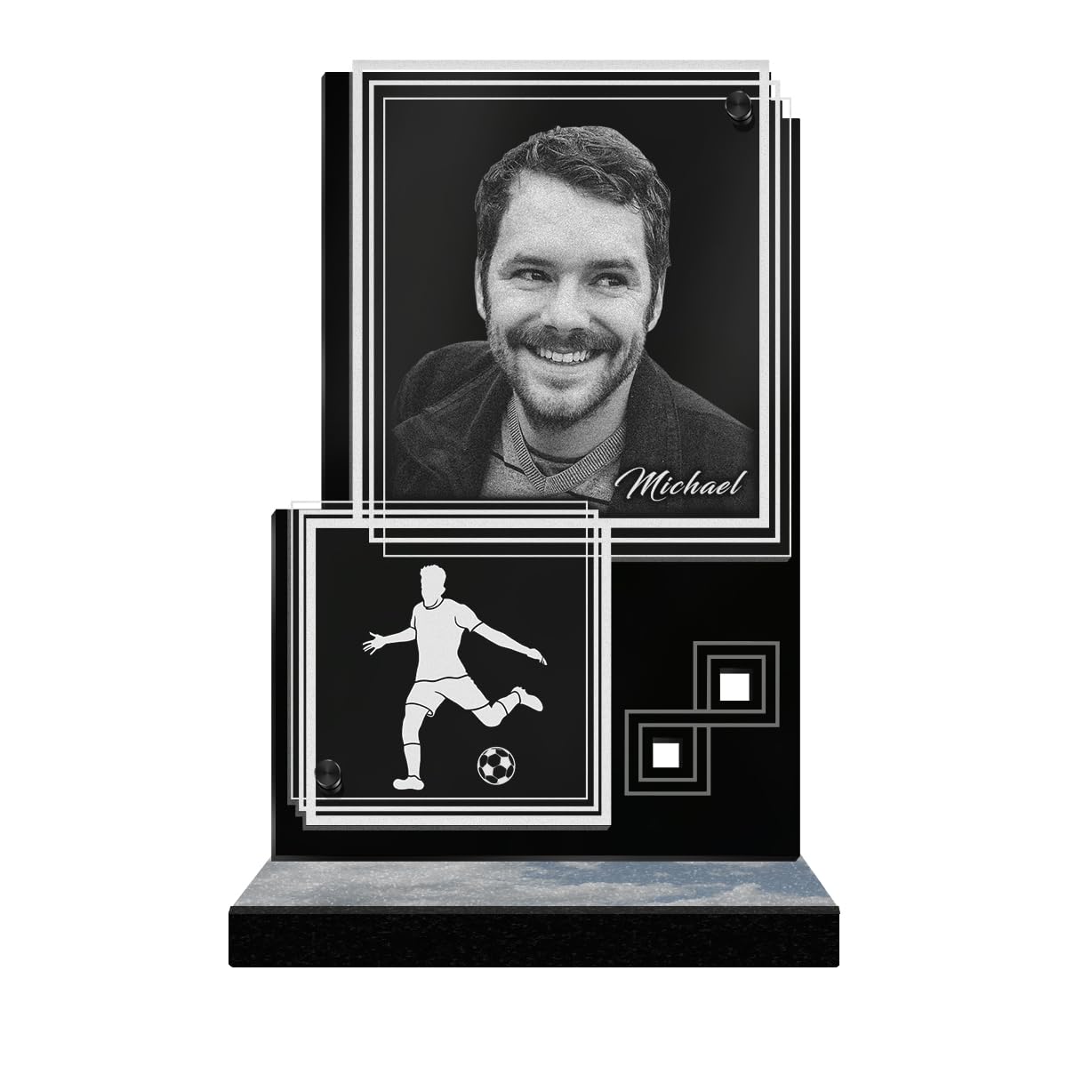 ETERNEL - Personalized Funeral Plaque Rectangle Illusion Football Customizable Photo and Text, laser-engraved funeral plaque for tribute, tombstone, mortuary, funeral, mourning