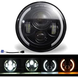 Faro Fz16 7" Luz de trabajo LED de100W 10000LM 4 lentes Ojos de ángel 3000K+6000K 4 modos de iluminación Luces LED todoterreno redondas negras Cree Luz baja DRL HI LO Haz para Wrangler JK TJ LJ CJ Hummber H1 H2