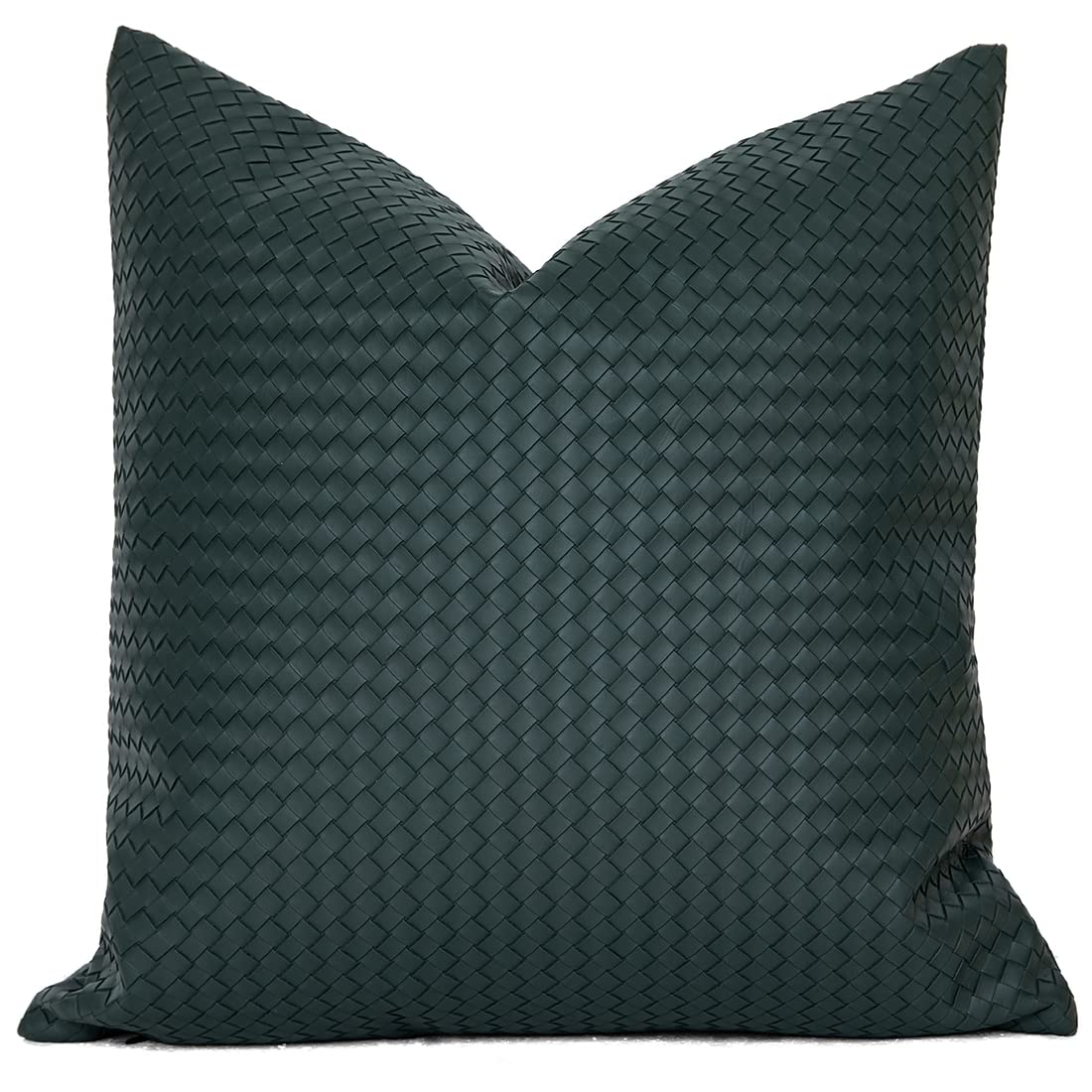 XSlive PU Throw Pillow Cover Woven Faux Leather Cushion Cover Modern Farmhouse Square Decorative Pillowcase for Sofa Office Bedroom (Green B, 18"x18")