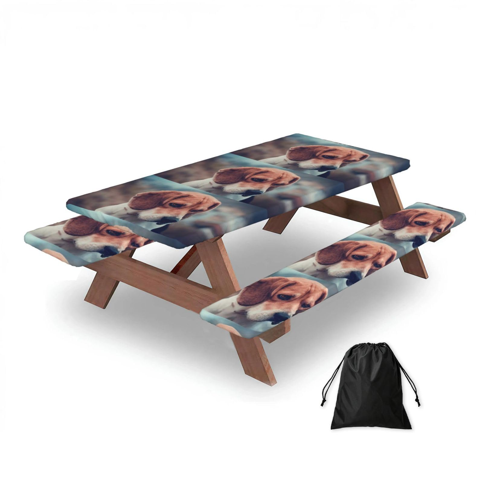 Dopklna As Picture Beagle Dog, Picnic Table Cover With Bench Covers -Waterproof Elastic Fitted Tablecloth For Garden Camping Patio 76X152cm