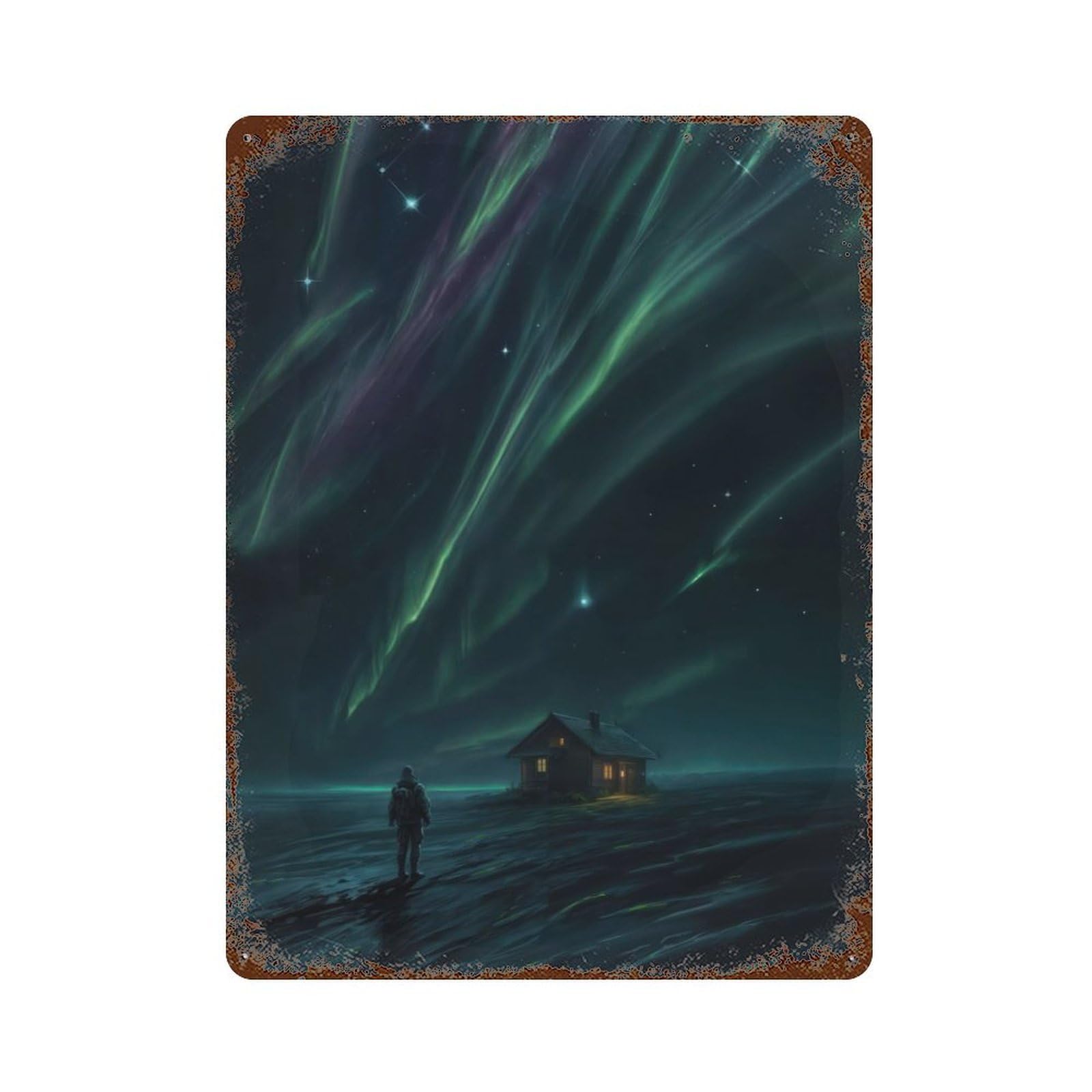 Garage Style Aurora Gazing Aged Metal Wall Plaque 15.7"x11.8", Vintage Wall Decor for Bar And Workshop