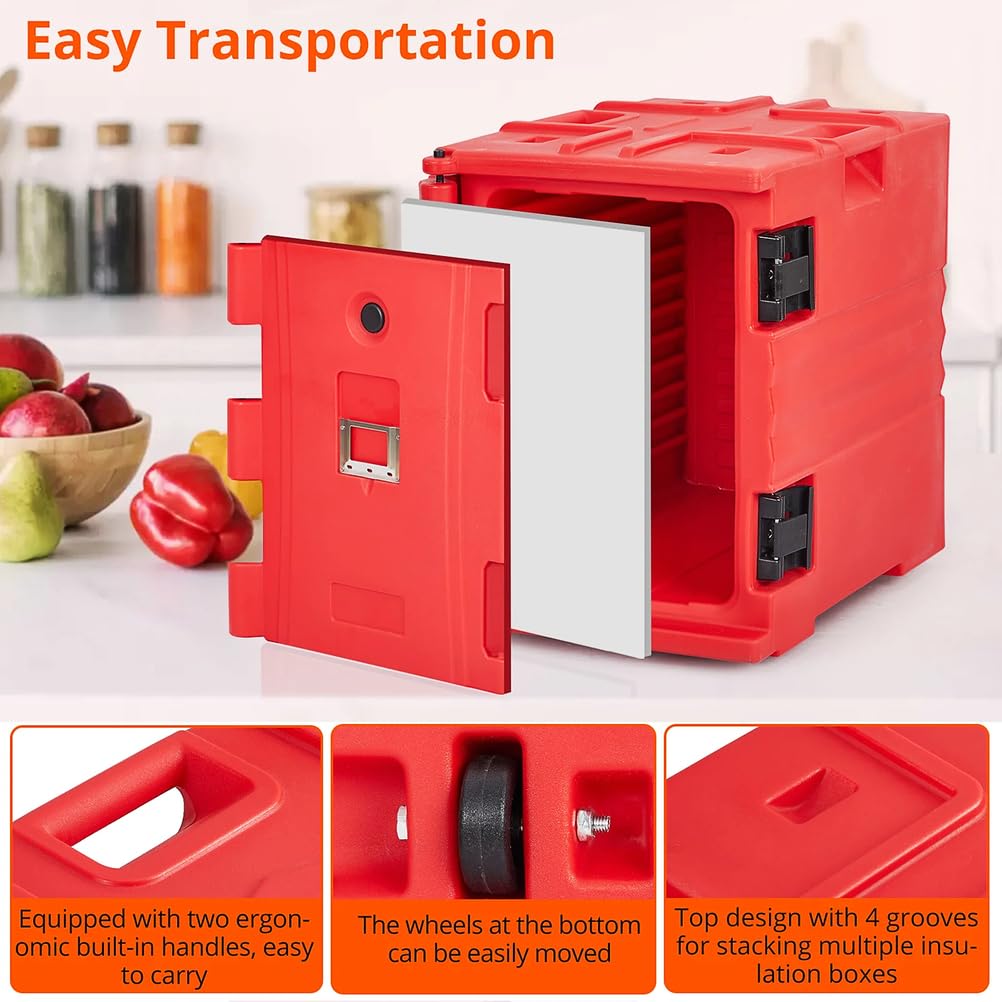 Caja isotérmica para Transportar Alimentos de 82 Cuartos de galón, Ideal para Catering, con Doble Hebilla y Ruedas. Apilable, con Carga Frontal, Catering, reuniones