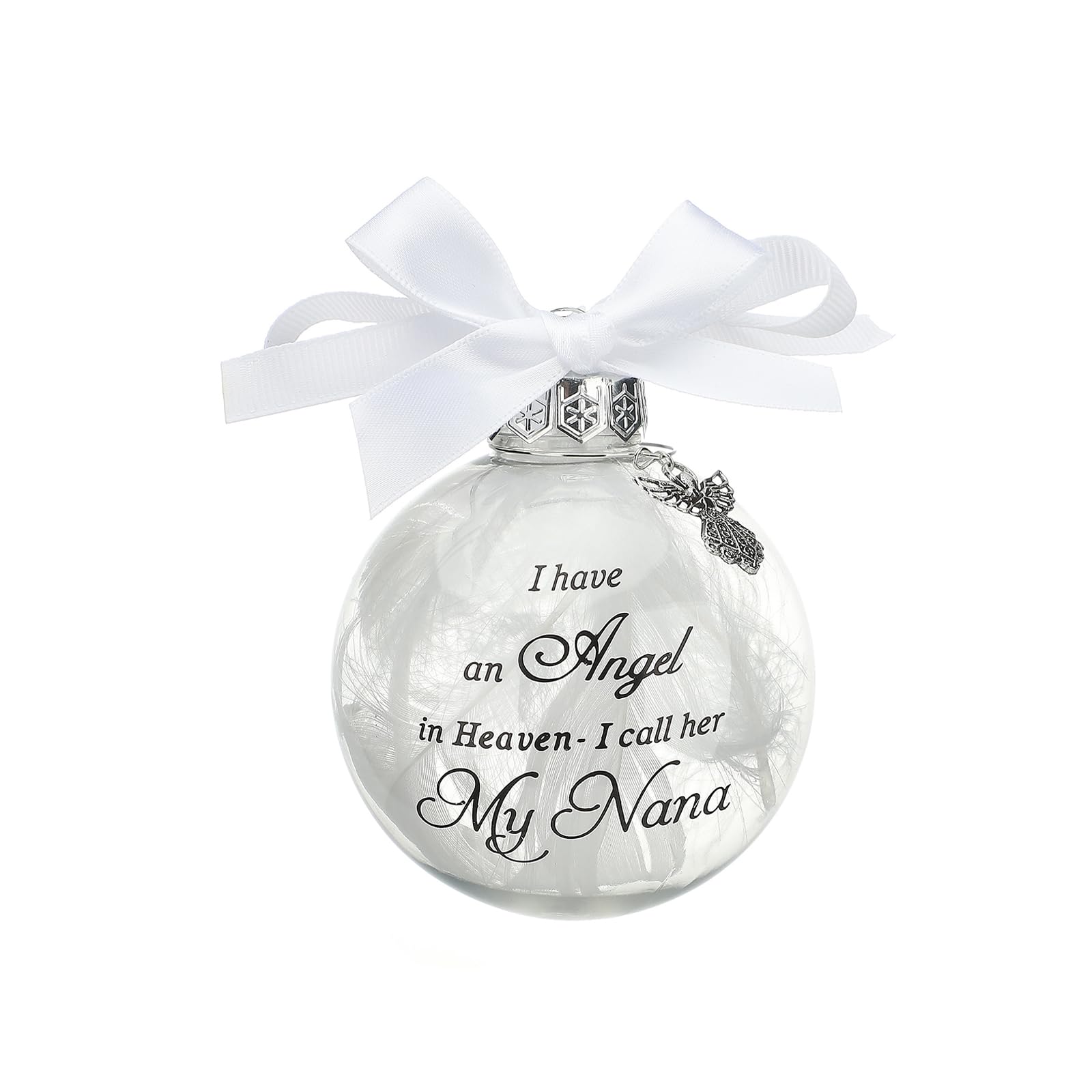 Timpfee White Christmas Memorial Baubles Ornaments Feather Ball “I Have An Angel In Heaven” With Small Angel Christmas Bauble Ornament, Mum Dad Hanging Decoration