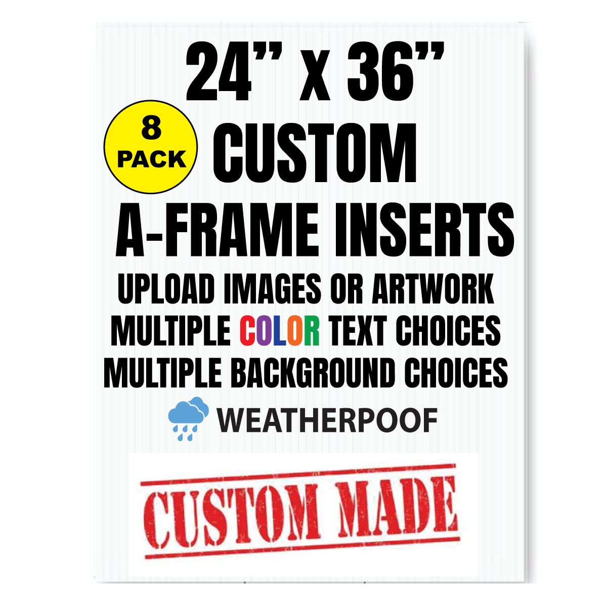 Custom Full A-Frame 24x36 Coroplast Signs, Sandwich Sign Board Panel Inserts, Fits All 24x36 A-Frames (Outdoor, Weatherproof Corrugated Plastic) (8)