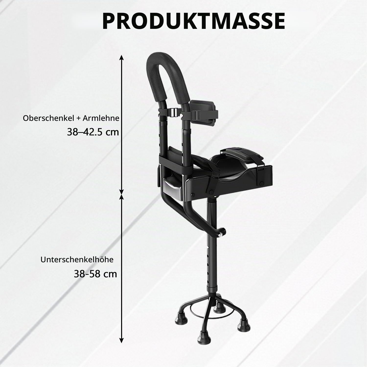 Einbeiniger Teleskop-Gehwagen, Freihändige Kniekrücke - 5-Stufige Höhenverstellung, Maximale Belastbarkeit 150 kg, Rutschfeste Gehhilfe für Knöchelfrakturen, Verstauchungen und Fußstütze