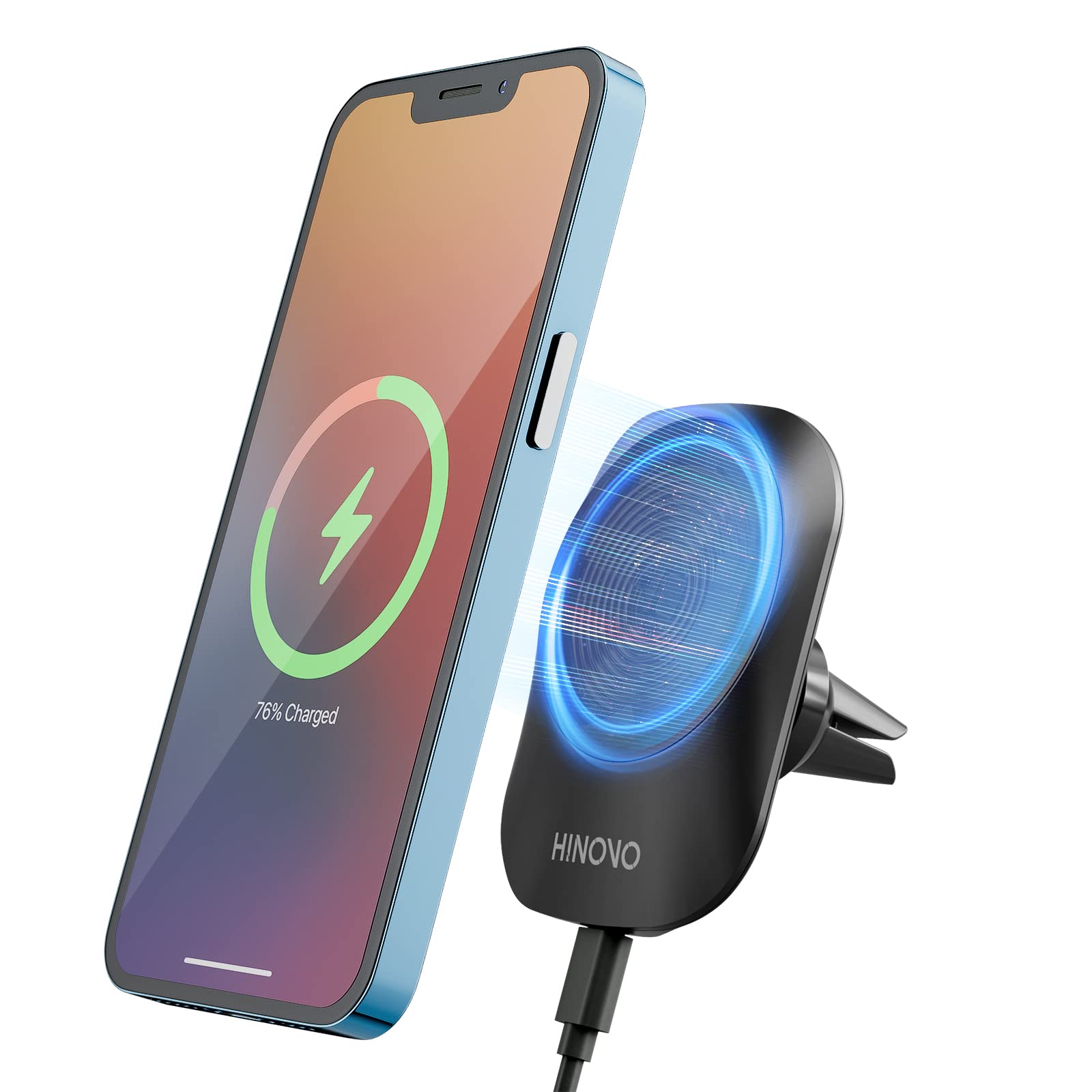 HINOVOWireless Car Charger, Car Mount for iphone Detachable & 360° Rotatable, 15W Wireless Fast Charging iPhone Car Holder，Mag-Safe Car Mount Charger on Air Vent for iPhone 15/14/13/12 Plus Pro