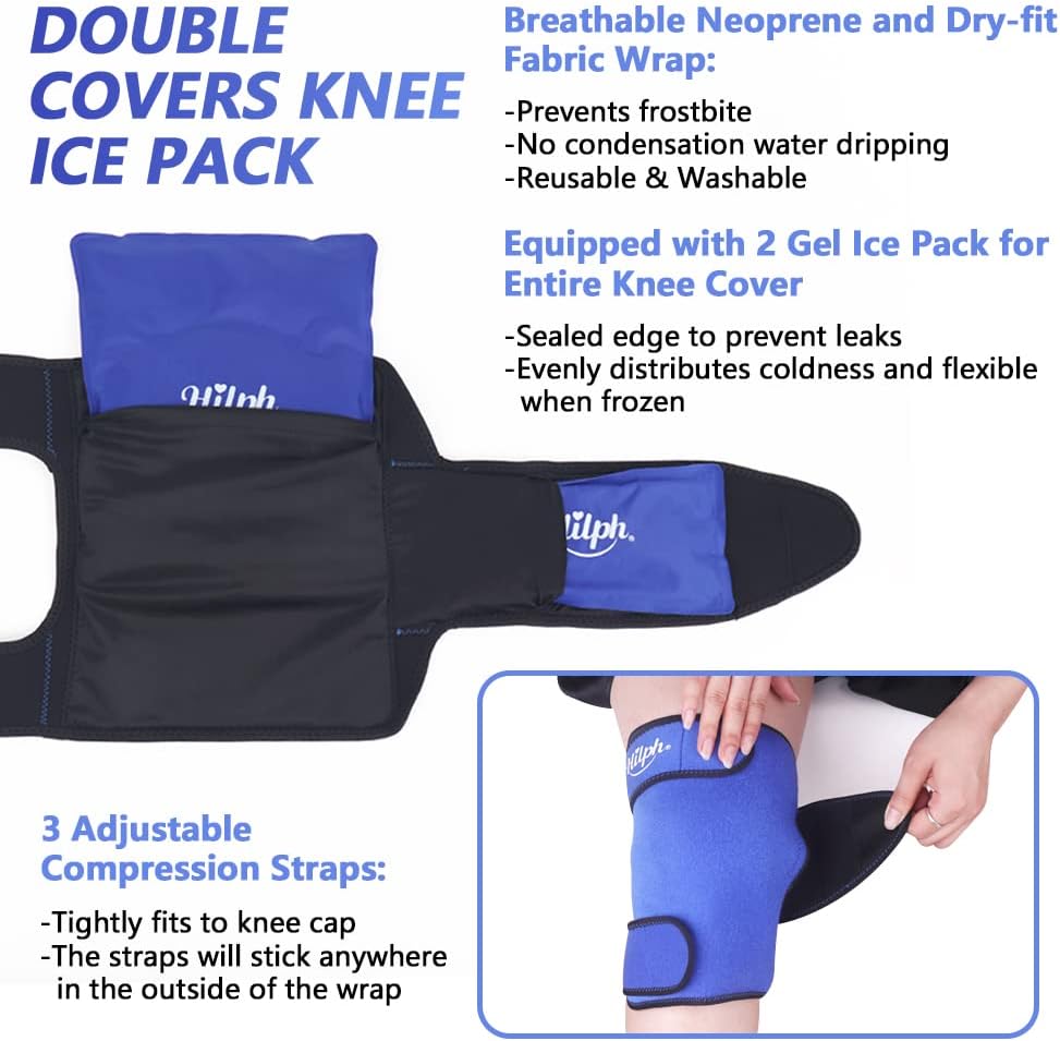 Hilph Bundle of 2 Knee Ice Pack, Gel Ice Packs for Injuries