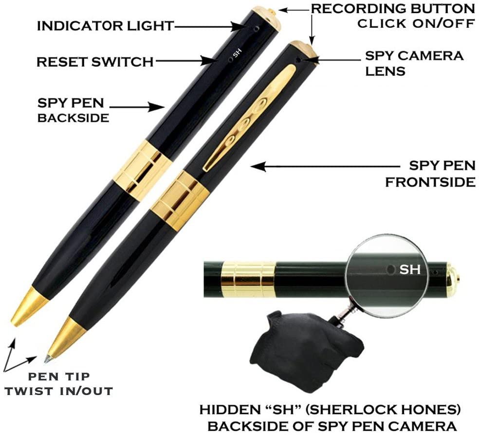 Image of SIRGAWAIN Limited Edition Silver 1080p Ultra HD Pen Camera Video and Audio Recording Spy 4K Camera with 1920px HD Video Audio for Long Time Recording, Black (Golden HD Pen Camera)