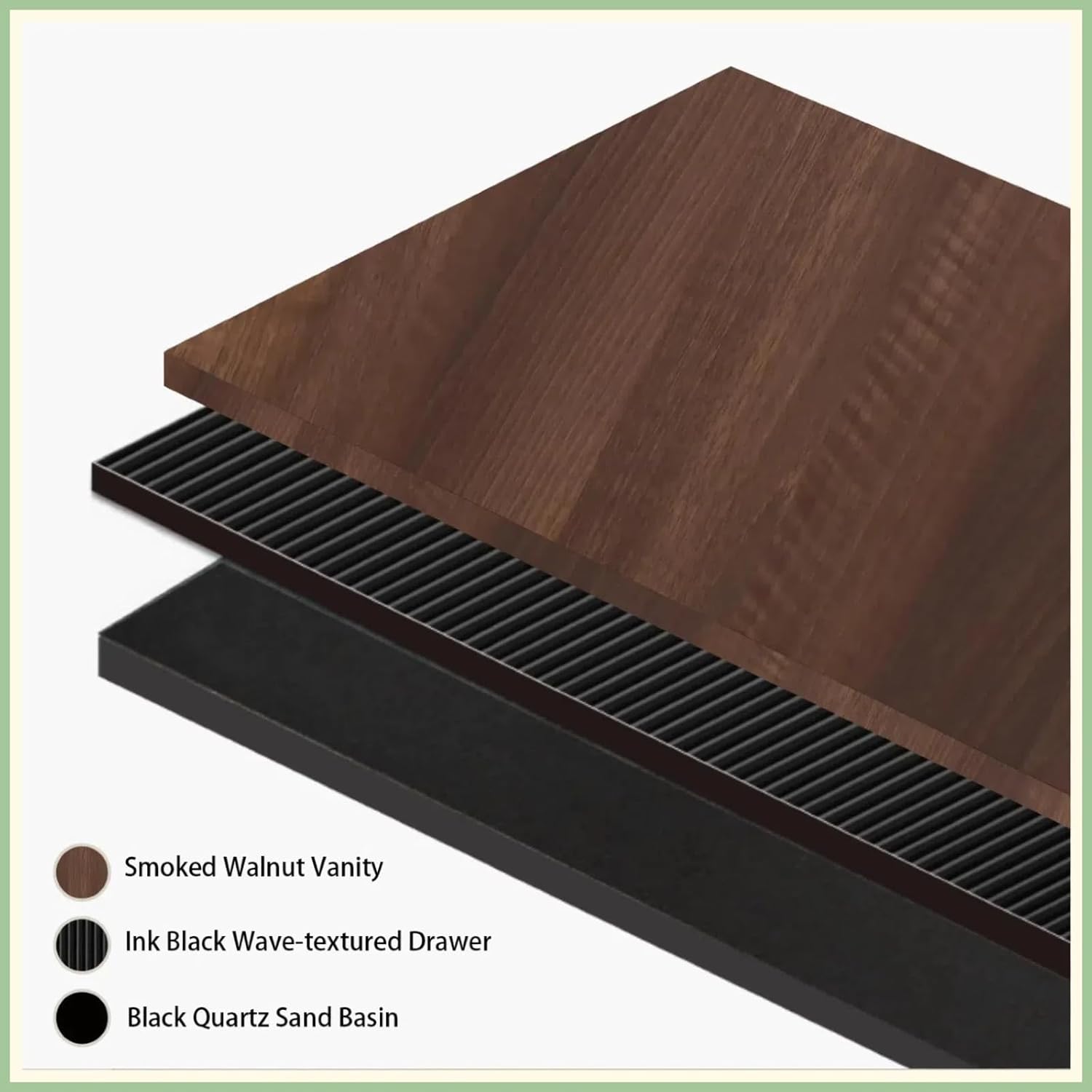 Wall Mounted Bathroom Sink Vanity, Modern 36" Floating Vanity with Resin Top Basin Sink and U-Shaped Soft-Close Storage Drawer, Striped Bathroom Storage Cabinet with Invisible Handle, Black