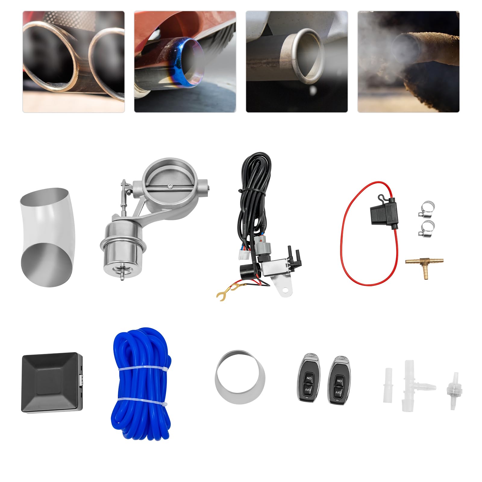 Valvola di scarico 63 mm, valvola di scarico elettrica in acciaio inox, chiusa, set di telecomando da 12 V, per veicoli con tubo di scarico da 2,5 pollici