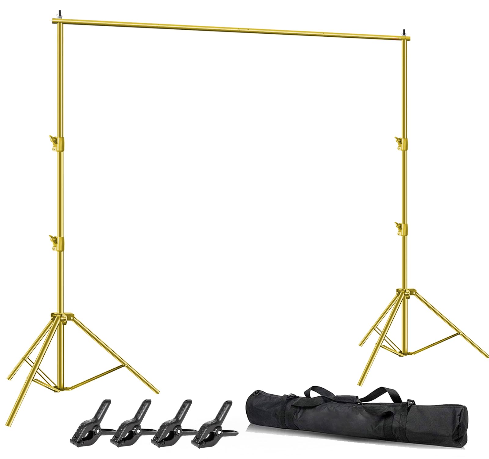 Photo Video Studio Backdrop Stand- Titanium Gold, 12(W) x 10(H) ft Heavy Duty Adjustable Photography Muslin Background Support System Kit with Carry Bag,4 Spring Clamps