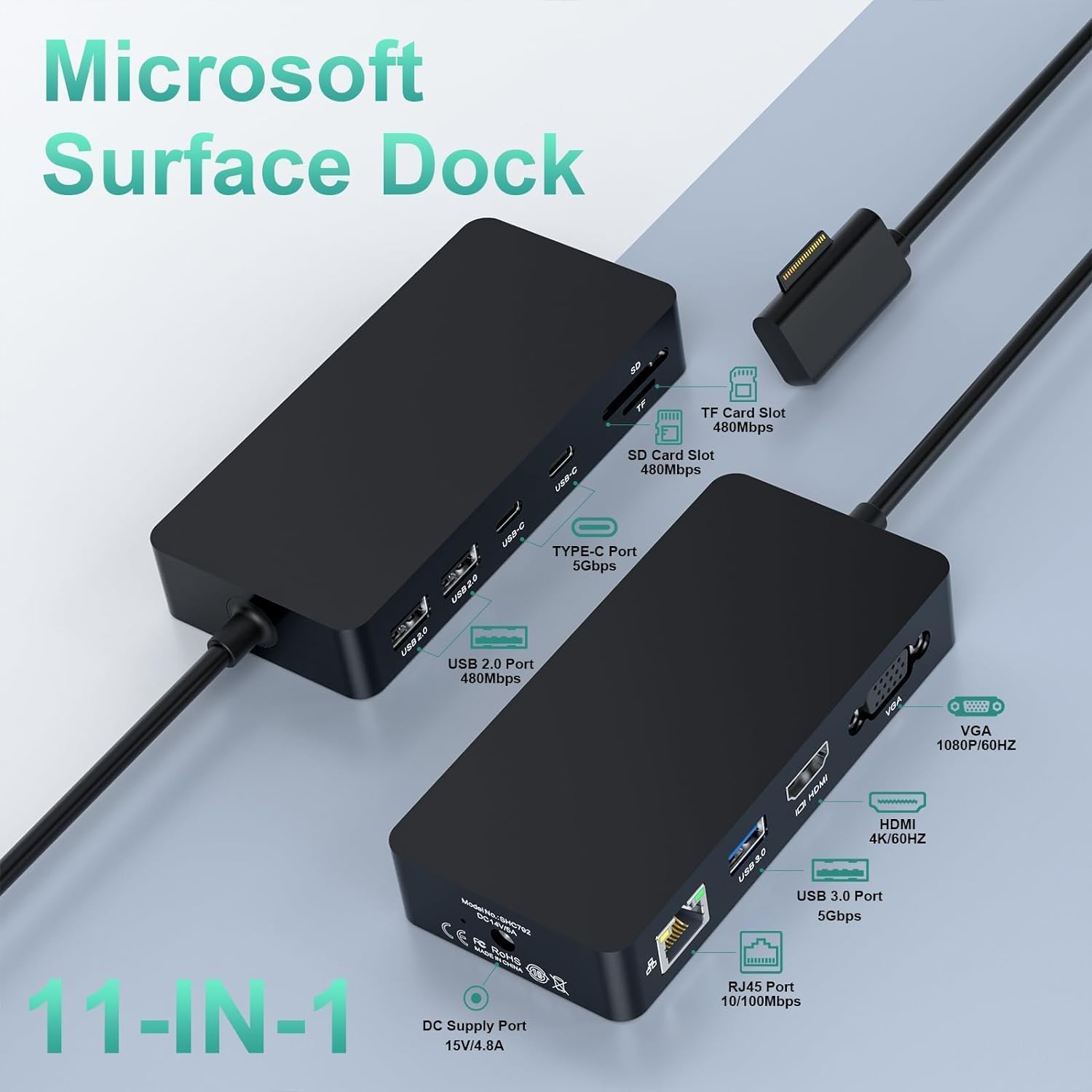 Microsoft Surface Dock: tela tripla (4K HDMI + VGA), estação de